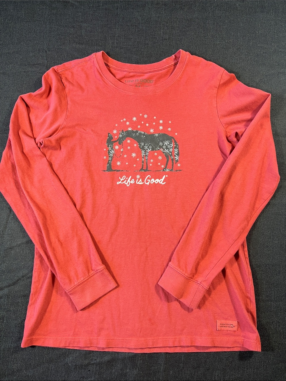 Life Is Good Long Sleeve Coral/Red Red Horse Graphic Tee